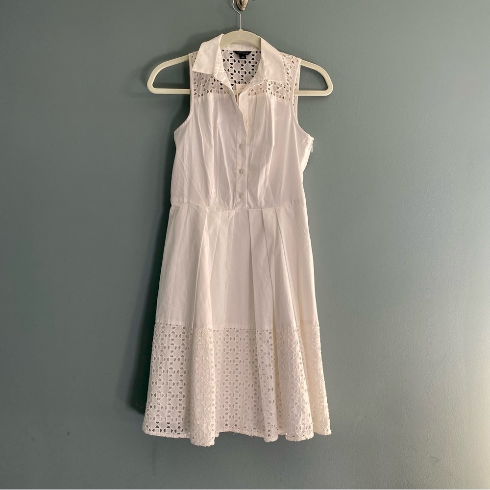 Ann Taylor White Eyelet Shirt Dress Sleeveless Button Down Sz 0 - Picture 2 of 11